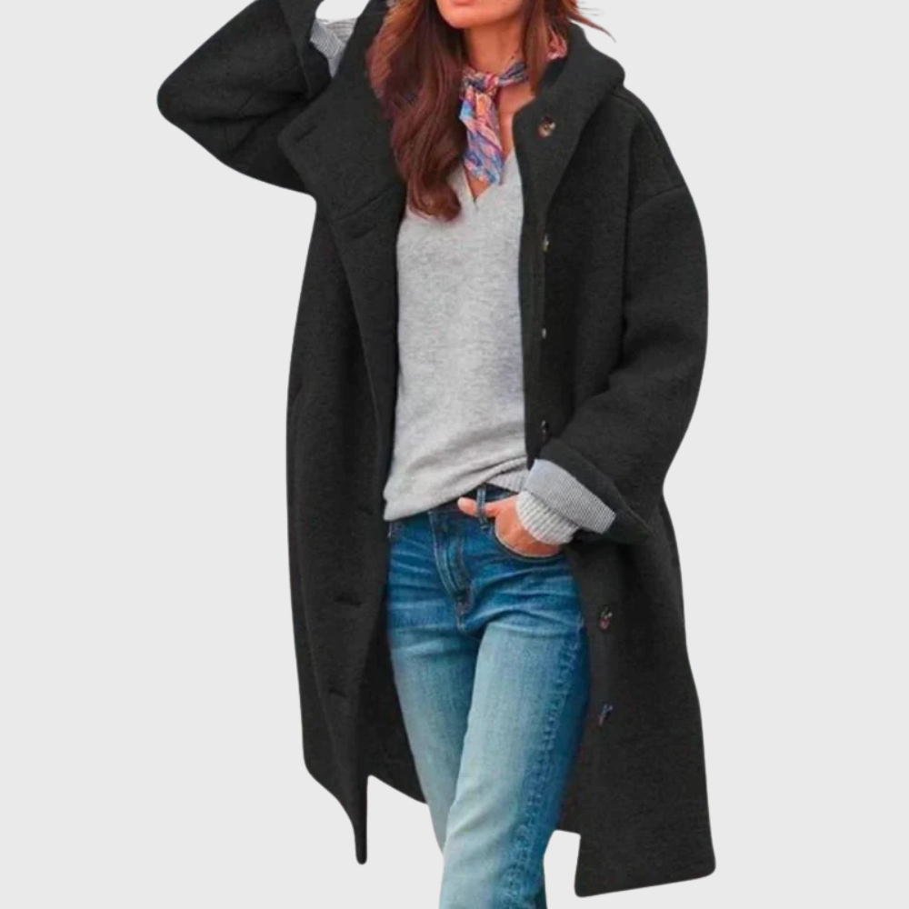 Women's Longline Button Hooded Coat – Casual, Everyday Wear