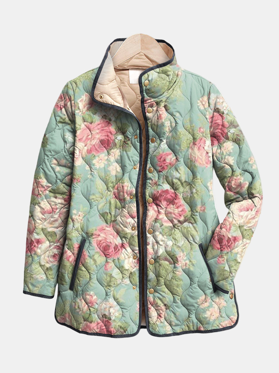 Women's Quilted Jacket with Floral Print – Casual, Everyday Wear