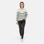 Women's Striped Polo Sweater with Half-Zip – Elegant Fall Fashion, Casual Wear