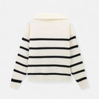 Women's Striped Polo Sweater with Half-Zip – Elegant Fall Fashion, Casual Wear
