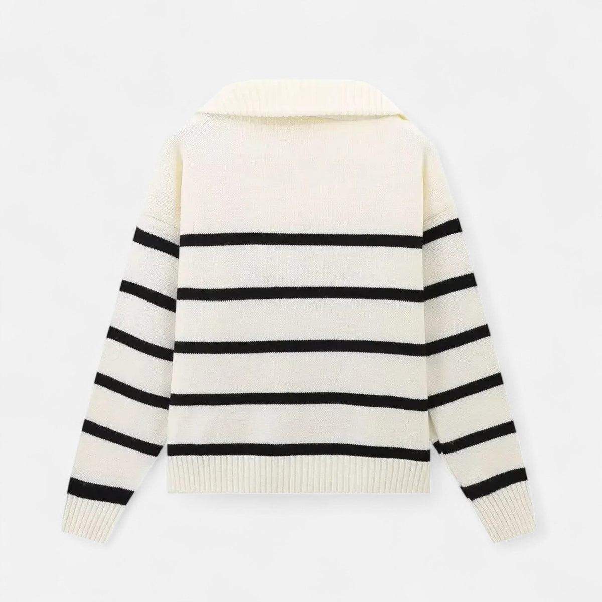 Women's Striped Polo Sweater with Half-Zip – Elegant Fall Fashion, Casual Wear