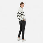 Women's Striped Polo Sweater with Half-Zip – Elegant Fall Fashion, Casual Wear