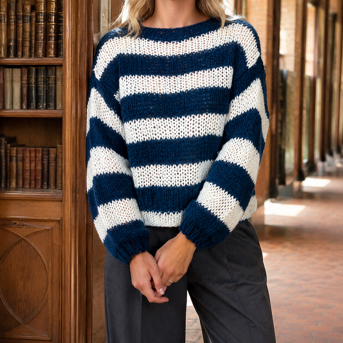 Women's Striped Sweater, Soft Relaxed-Fit – Casual Wear, Everyday Style
