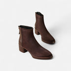 Women's Suede Ankle Boots with Square Toe and Mid Heel – Casual, Office