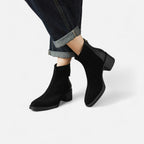 Women's Suede Ankle Boots with Square Toe and Mid Heel – Casual, Office
