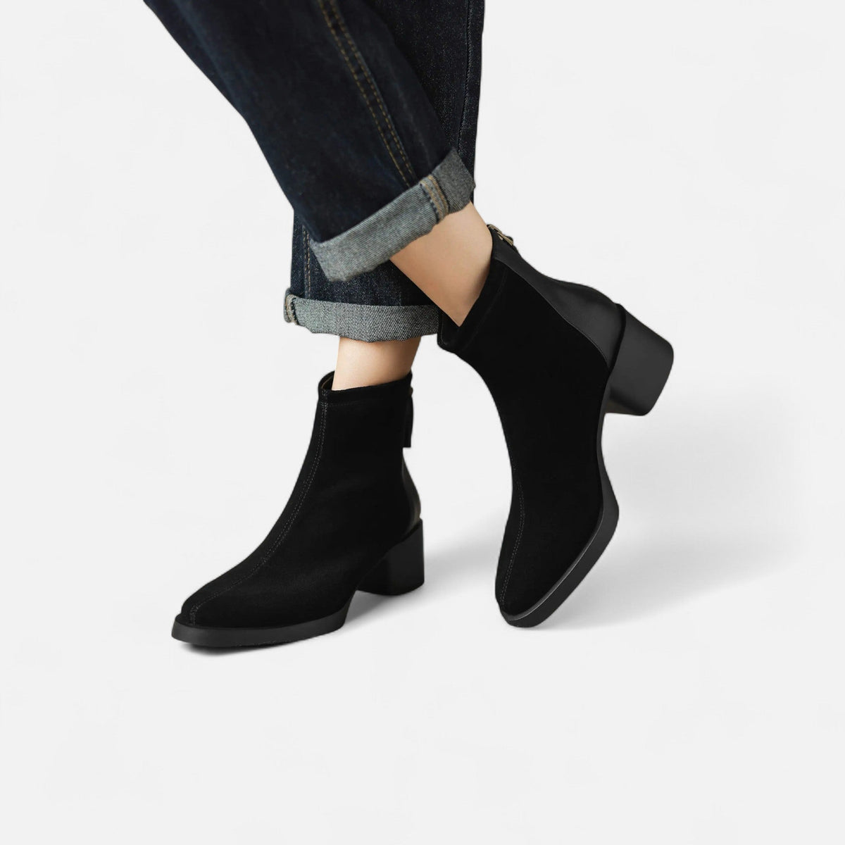 Women's Suede Ankle Boots with Square Toe and Mid Heel – Casual, Office