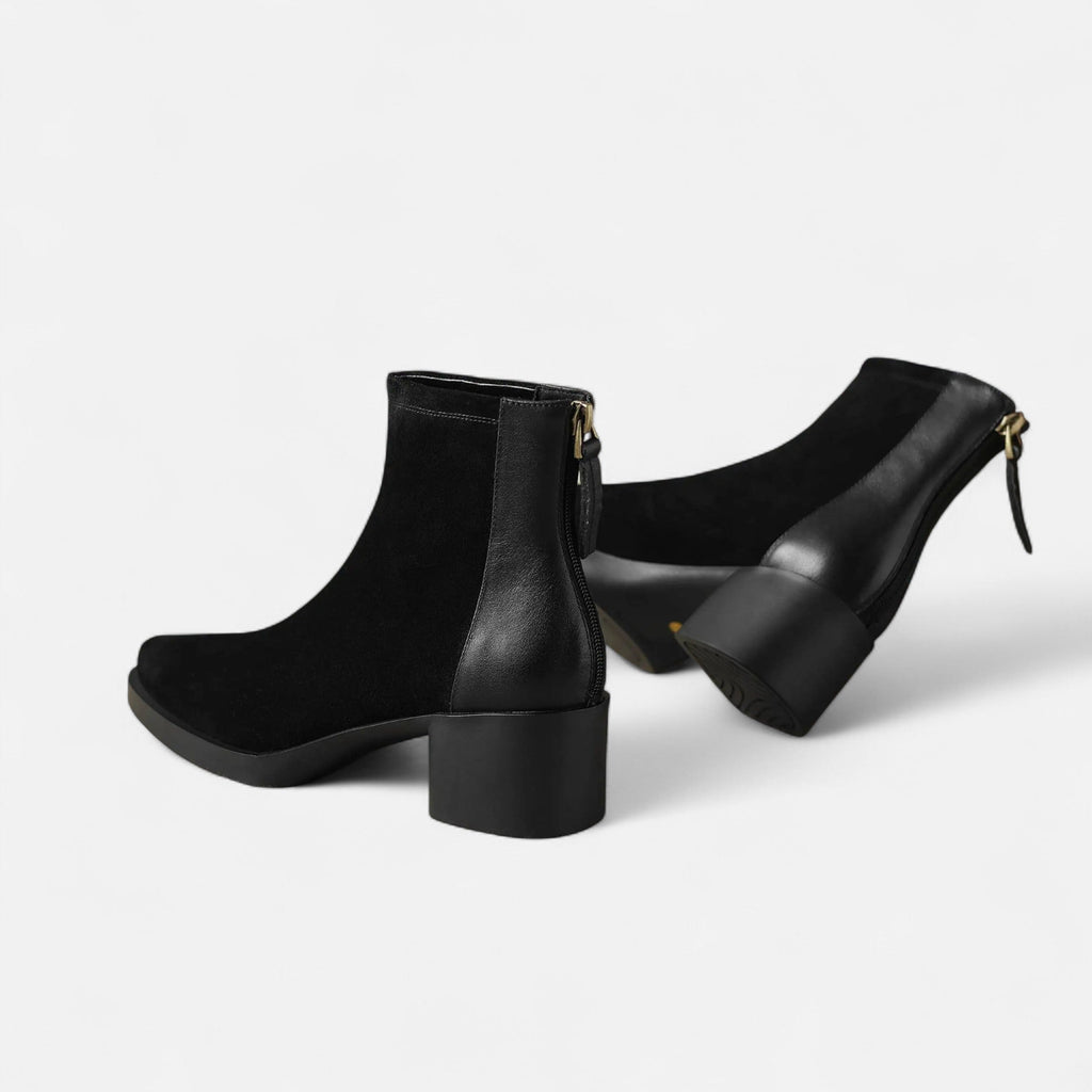 Women's Suede Ankle Boots with Square Toe and Mid Heel – Casual, Office