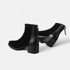 Women's Suede Ankle Boots with Square Toe and Mid Heel – Casual, Office