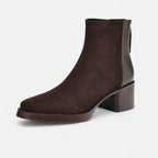 Women's Suede Ankle Boots with Square Toe and Mid Heel – Casual, Office