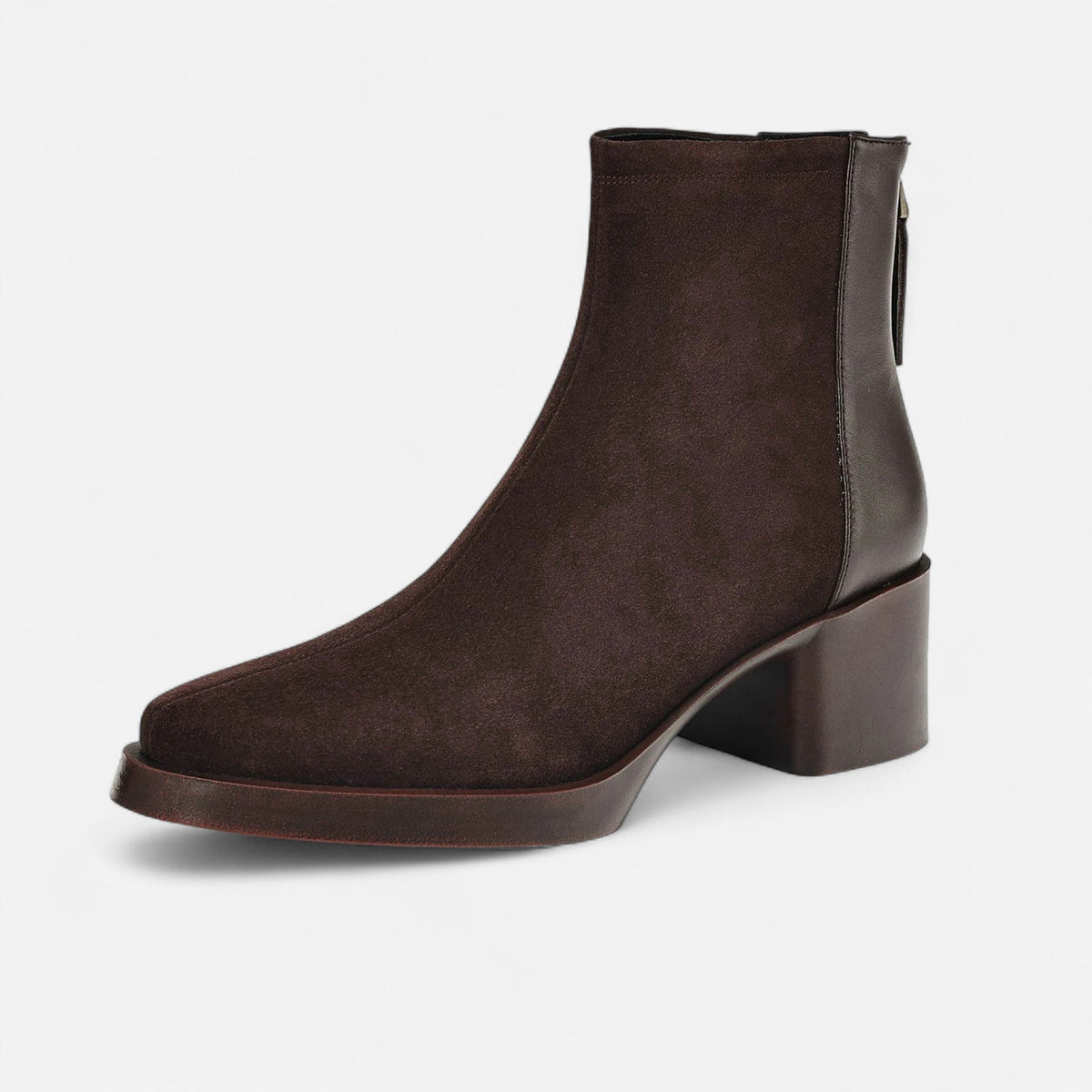 Women's Suede Ankle Boots with Square Toe and Mid Heel – Casual, Office