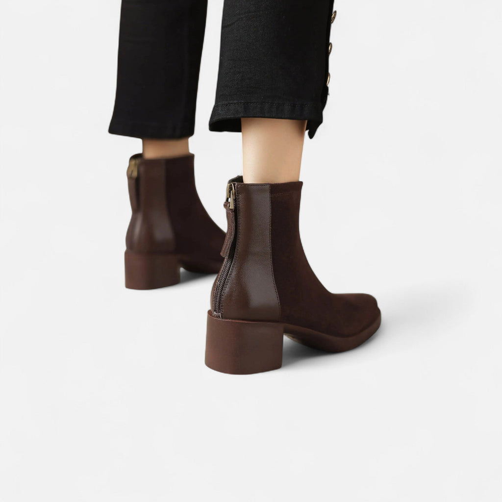 Women's Suede Ankle Boots with Square Toe and Mid Heel – Casual, Office