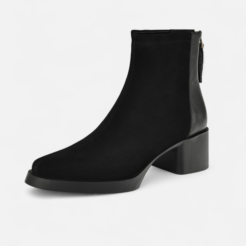 Women's Suede Ankle Boots with Square Toe and Mid Heel – Casual, Office
