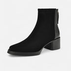 Women's Suede Ankle Boots with Square Toe and Mid Heel – Casual, Office