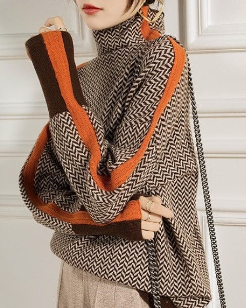 Women's Turtleneck Sweater Geometric Pattern – Casual Wear, Office Style