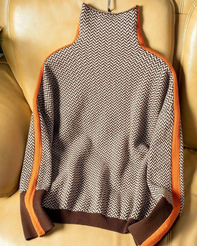 Women's Turtleneck Sweater Geometric Pattern – Casual Wear, Office Style