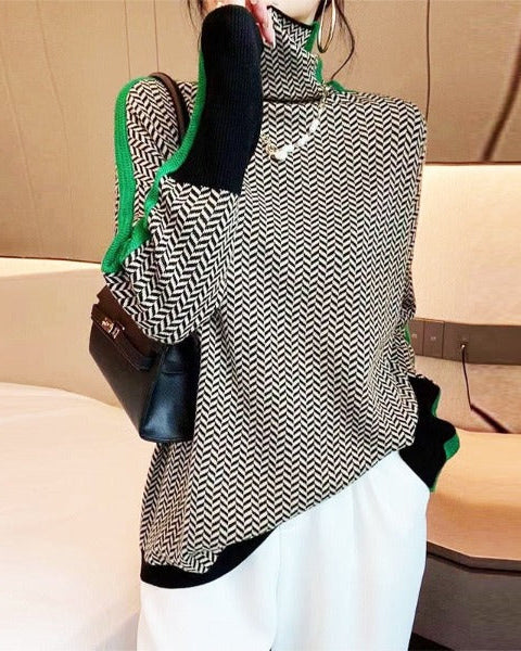 Women's Turtleneck Sweater Geometric Pattern – Casual Wear, Office Style