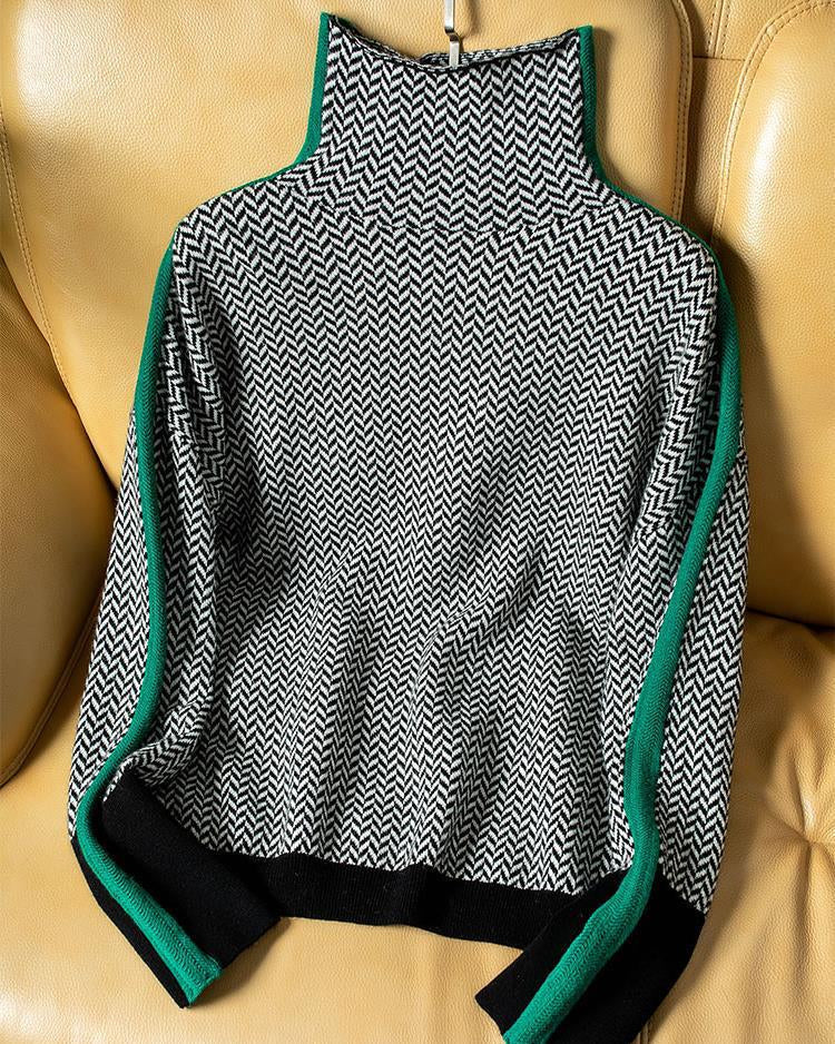 Women's Turtleneck Sweater Geometric Pattern – Casual Wear, Office Style