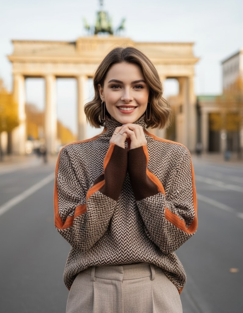 Women's Turtleneck Sweater Geometric Pattern – Casual Wear, Office Style