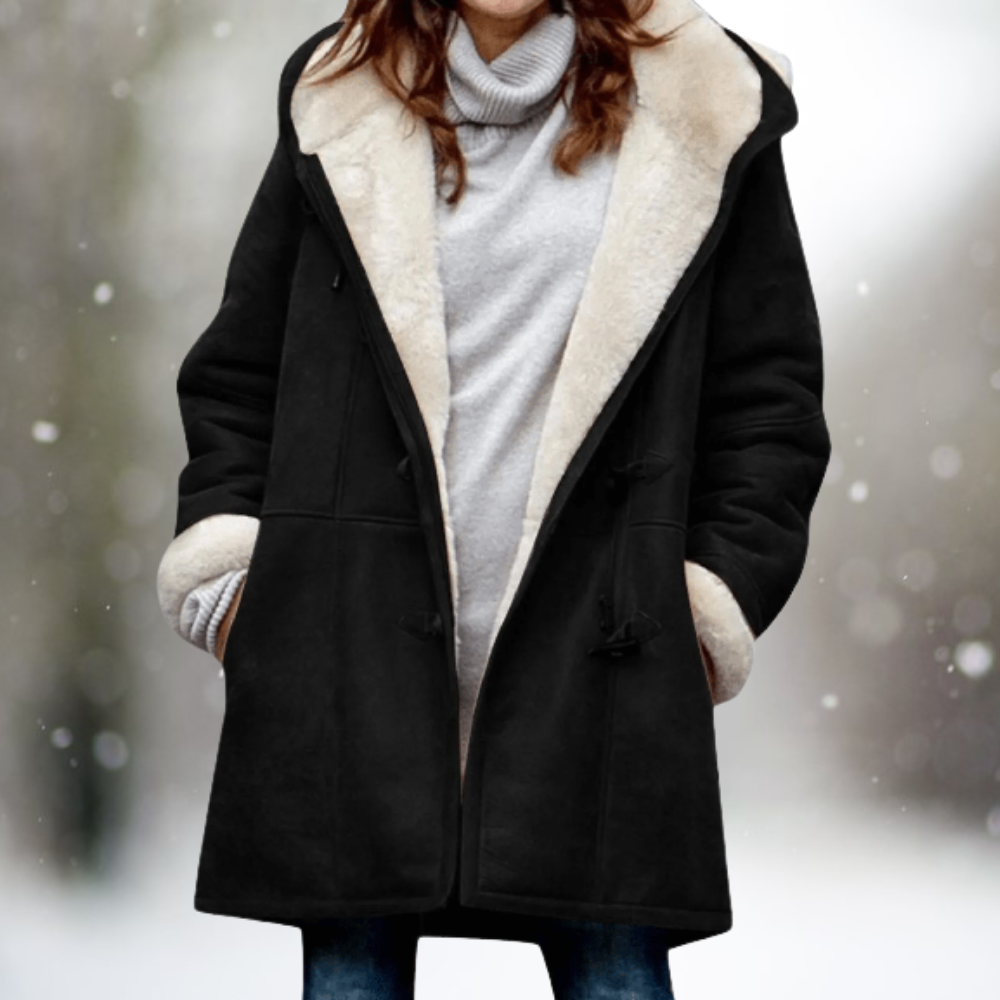 Women's Winter Coat with Contrasting Inner Lining – Casual, Everyday Wear