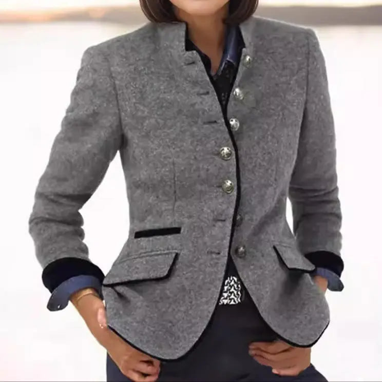 Wool Blend Blazer – Office, Casual