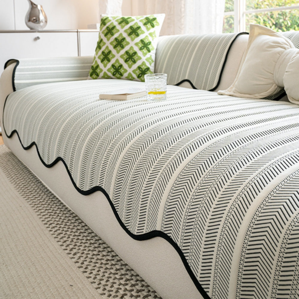 Herringbone Sofa Cover with Scallop Edge – Living Room, Home Decor