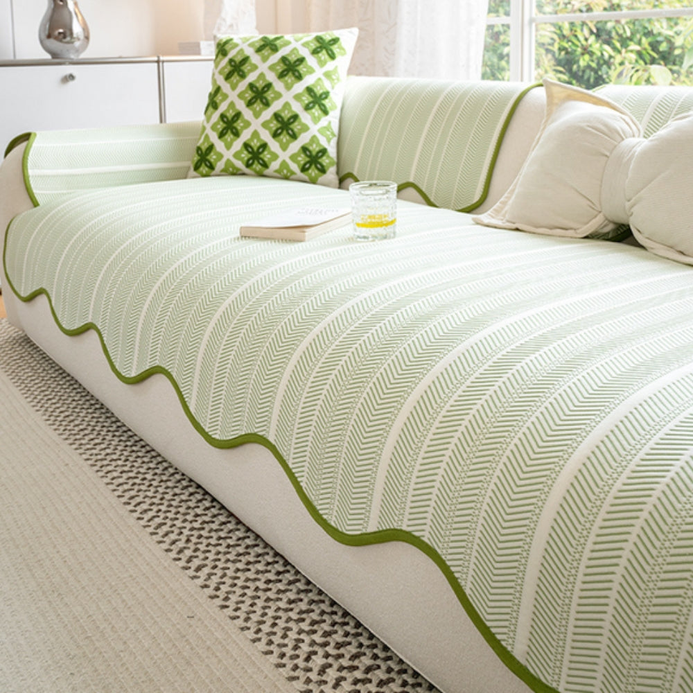 Herringbone Sofa Cover with Scallop Edge – Living Room, Home Decor