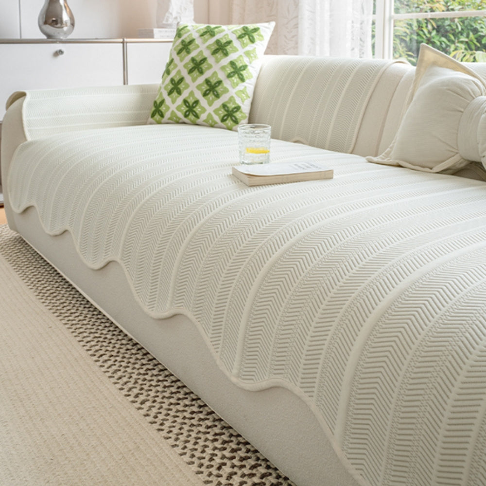 Herringbone Sofa Cover with Scallop Edge – Living Room, Home Decor