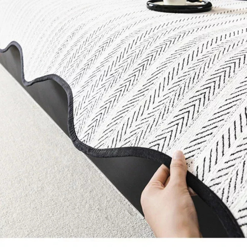 Herringbone Sofa Cover with Scallop Edge – Living Room, Home Decor