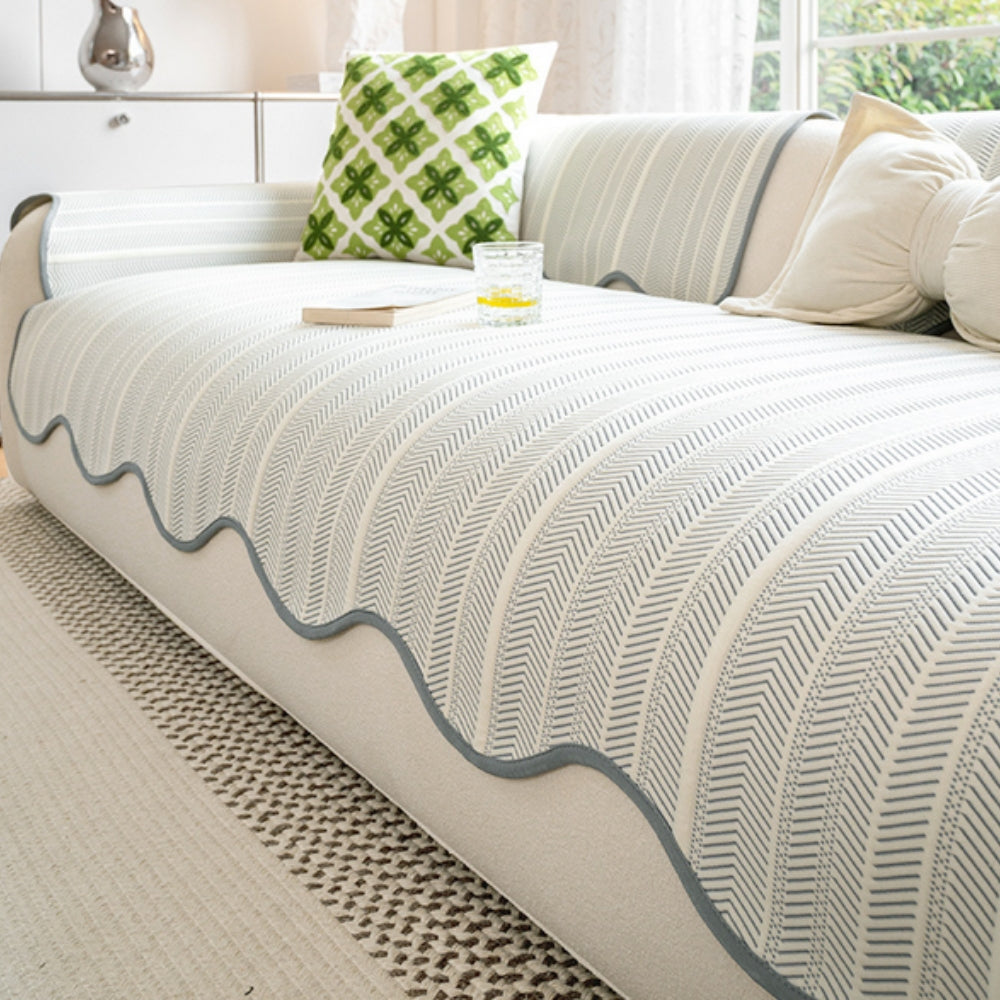 Herringbone Sofa Cover with Scallop Edge – Living Room, Home Decor