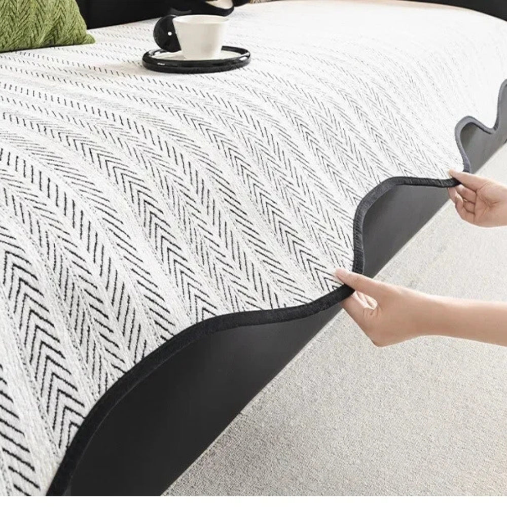 Herringbone Sofa Cover with Scallop Edge – Living Room, Home Decor