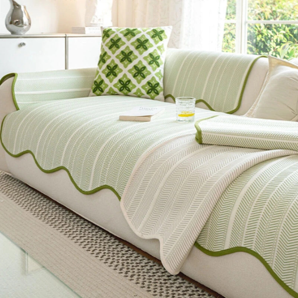Herringbone Sofa Cover with Scallop Edge – Living Room, Home Decor