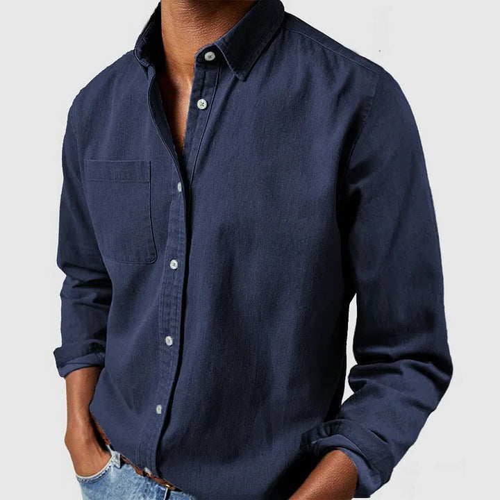 Men's Lightweight Long Sleeve Button-Up Shirt - Casual Relaxed Fit Essential