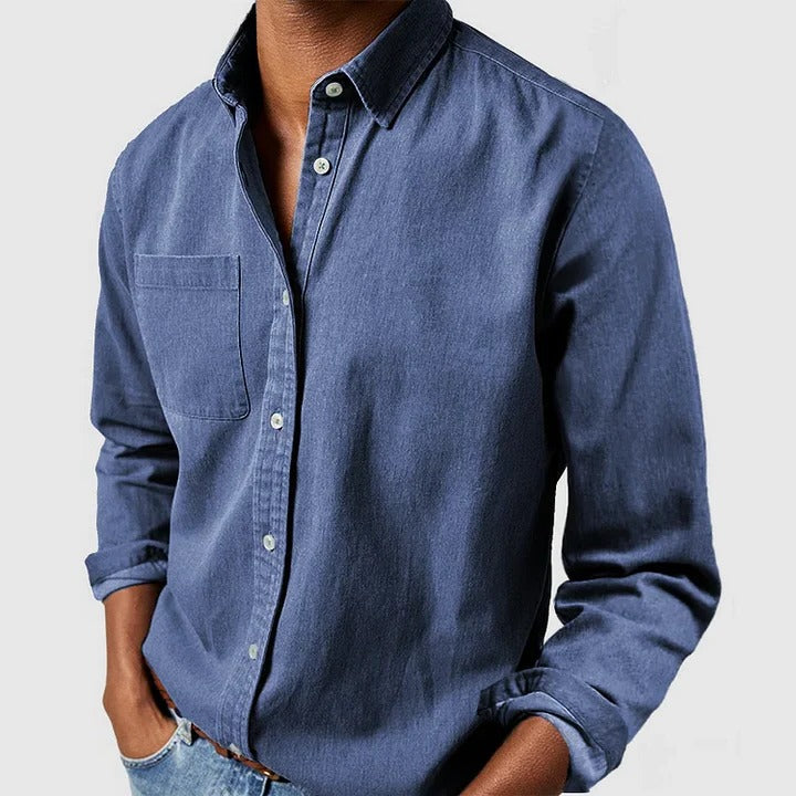 Men's Lightweight Long Sleeve Button-Up Shirt - Casual Relaxed Fit Essential