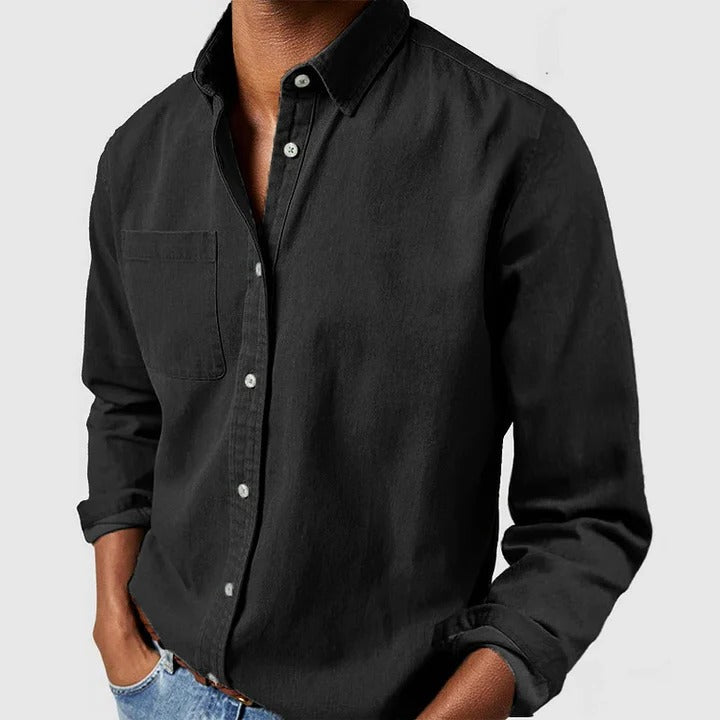 Men's Lightweight Long Sleeve Button-Up Shirt - Casual Relaxed Fit Essential