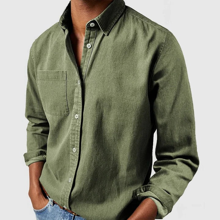 Men's Lightweight Long Sleeve Button-Up Shirt - Casual Relaxed Fit Essential