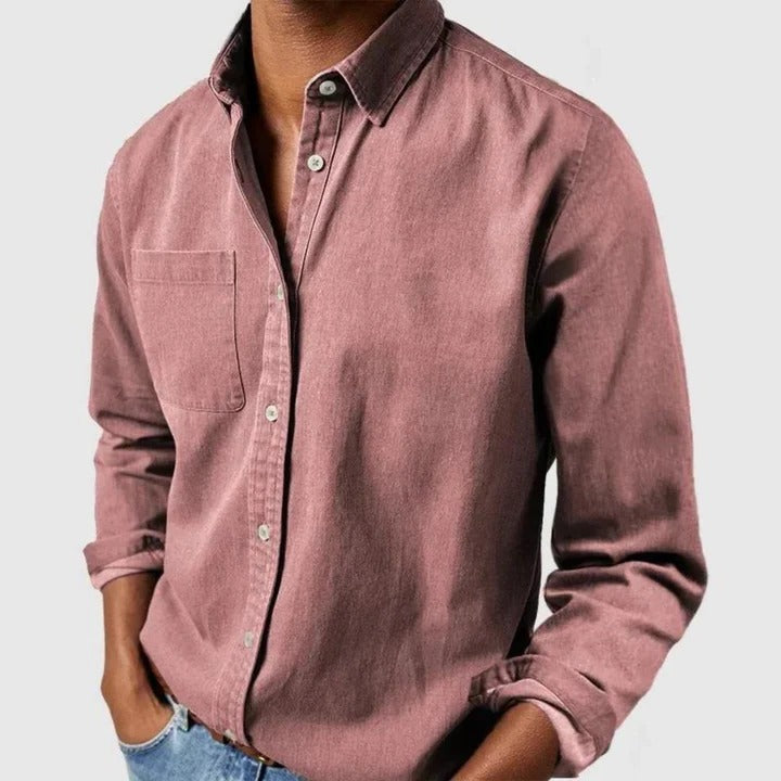 Men's Lightweight Long Sleeve Button-Up Shirt - Casual Relaxed Fit Essential