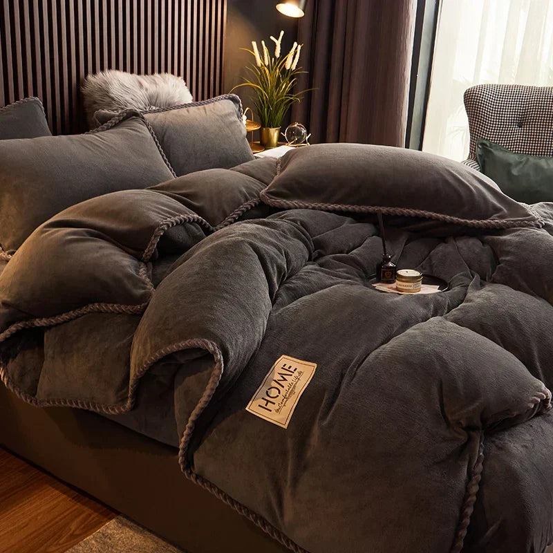 Luxurious Velvet Fleece Duvet Cover Set – Cozy Bedroom, Home Decor