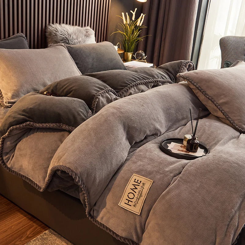 Luxurious Velvet Fleece Duvet Cover Set – Cozy Bedroom, Home Decor