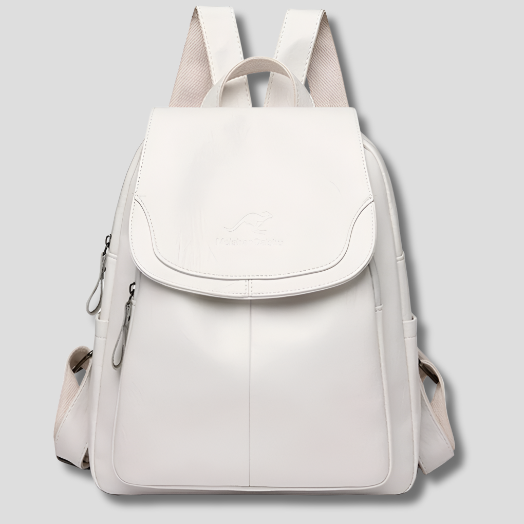 Anti-Theft Leather Backpack with Embossed Detail – Travel, Daily Use