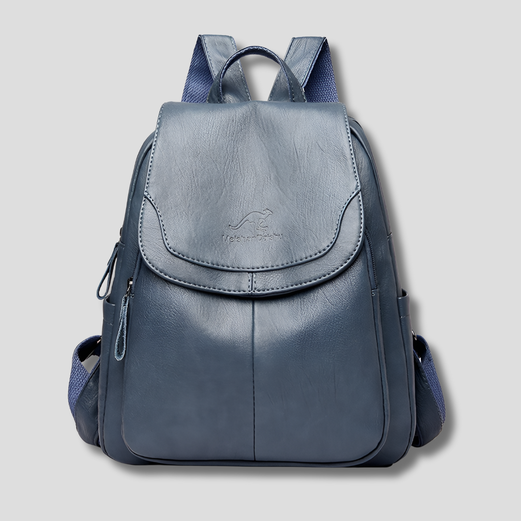 Anti-Theft Leather Backpack with Embossed Detail – Travel, Daily Use