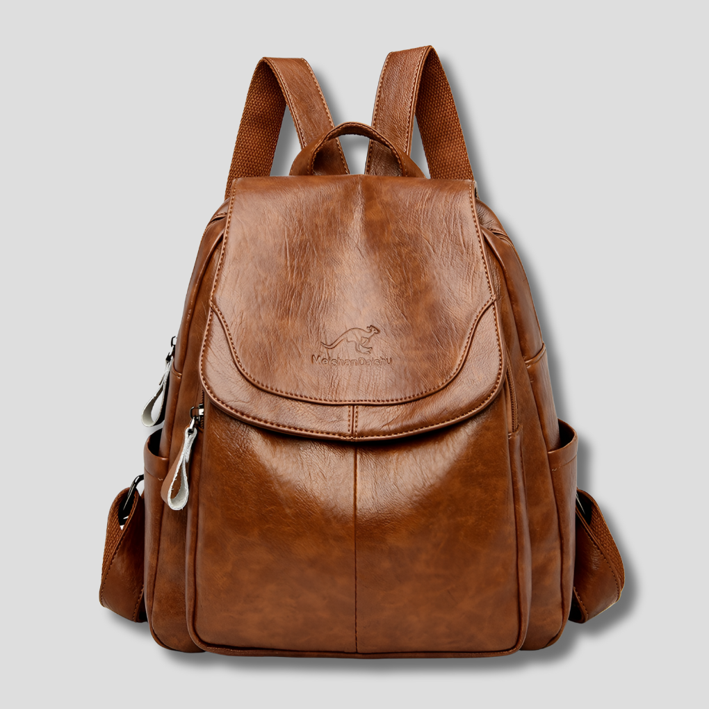 Anti-Theft Leather Backpack with Embossed Detail – Travel, Daily Use