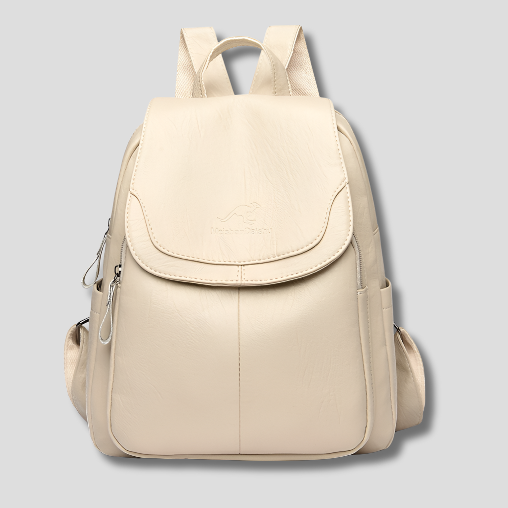 Anti-Theft Leather Backpack with Embossed Detail – Travel, Daily Use