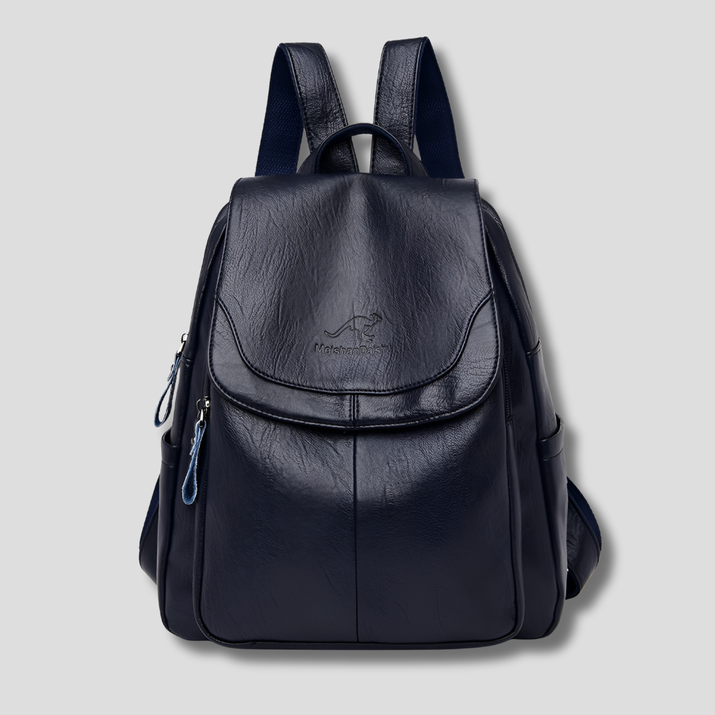 Anti-Theft Leather Backpack with Embossed Detail – Travel, Daily Use