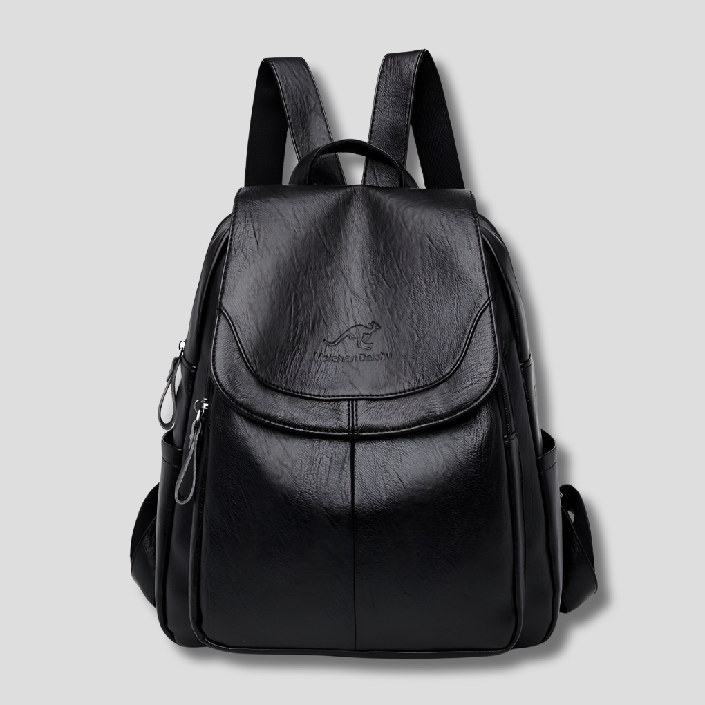 Anti-Theft Leather Backpack with Embossed Detail – Travel, Daily Use