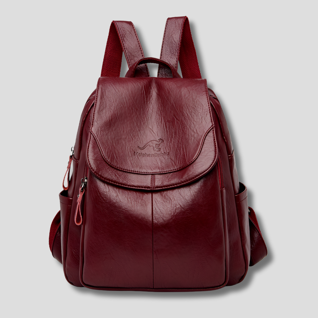 Anti-Theft Leather Backpack with Embossed Detail – Travel, Daily Use