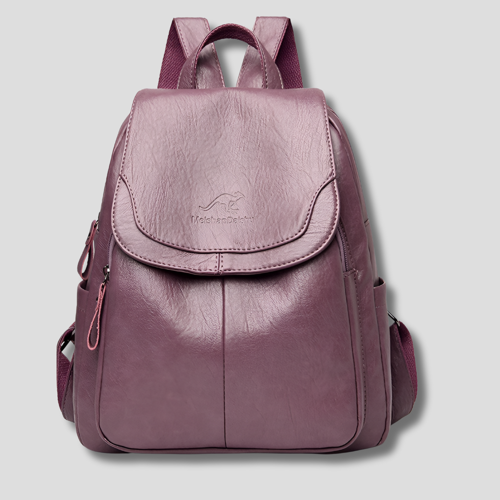 Anti-Theft Leather Backpack with Embossed Detail – Travel, Daily Use