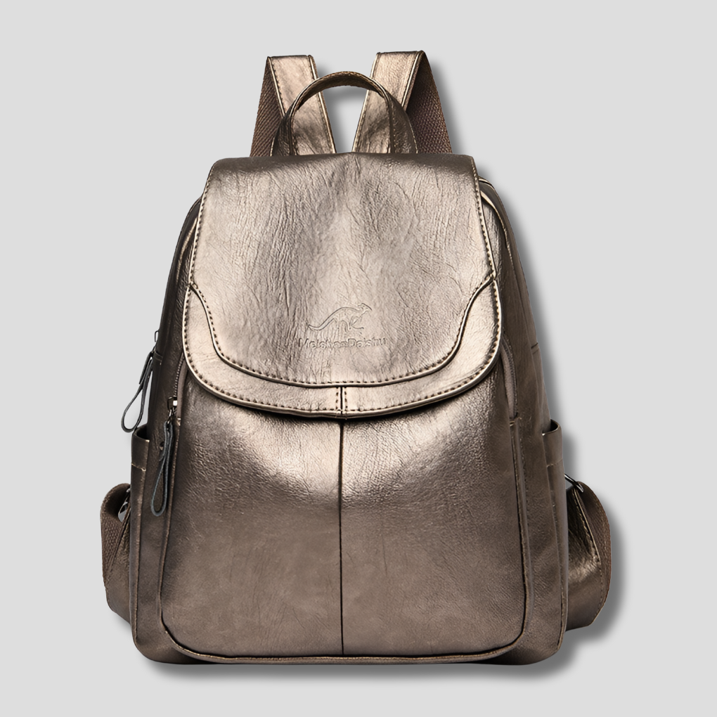 Anti-Theft Leather Backpack with Embossed Detail – Travel, Daily Use
