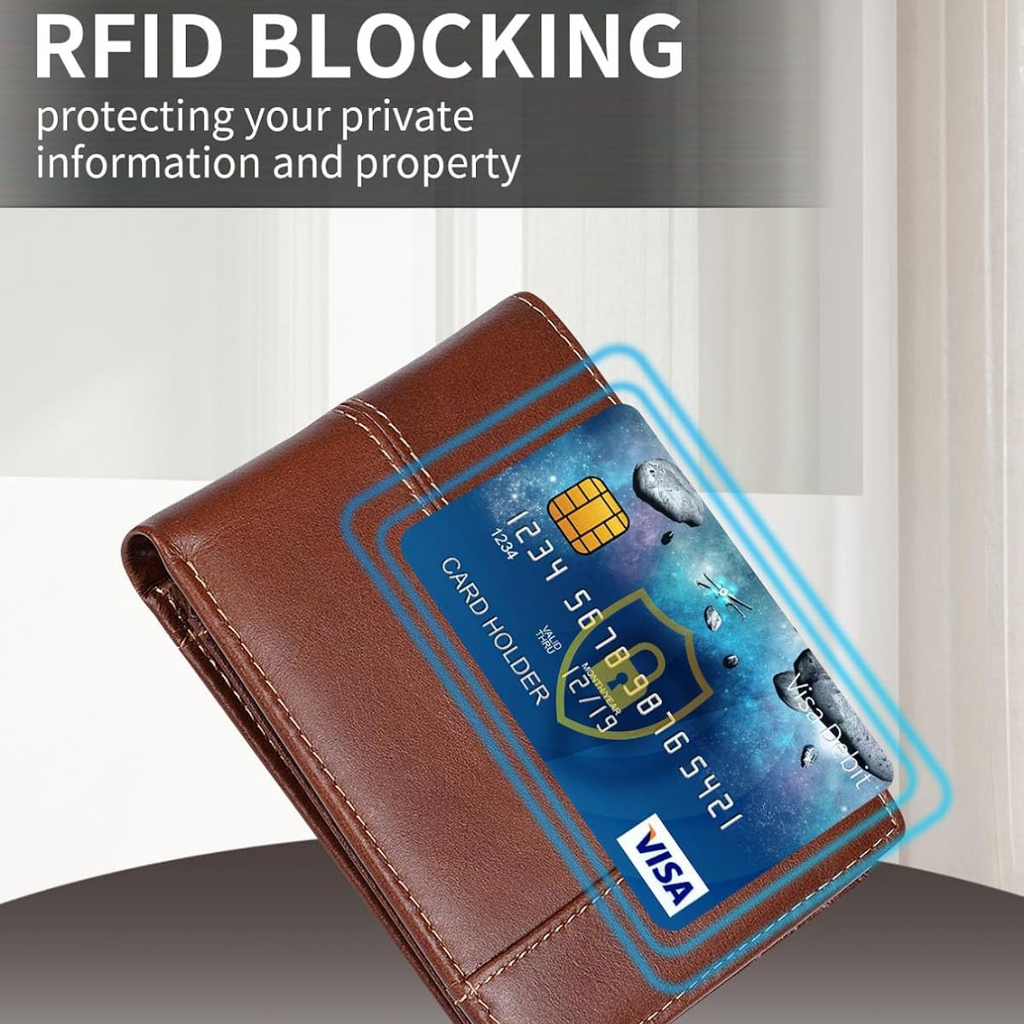 RFID-Blocking Leather Bifold Wallet for Men – Travel, Everyday Use