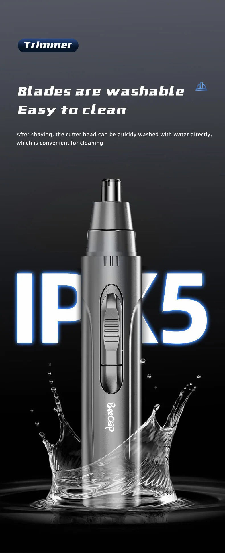 Painless Nose & Ear Hair Trimmer – Rechargeable, For Men & Women – Grooming, Travel
