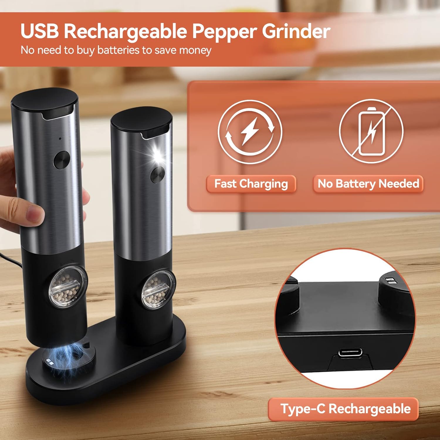 Rechargeable Electric Salt and Pepper Mill Set – Kitchen, Dining